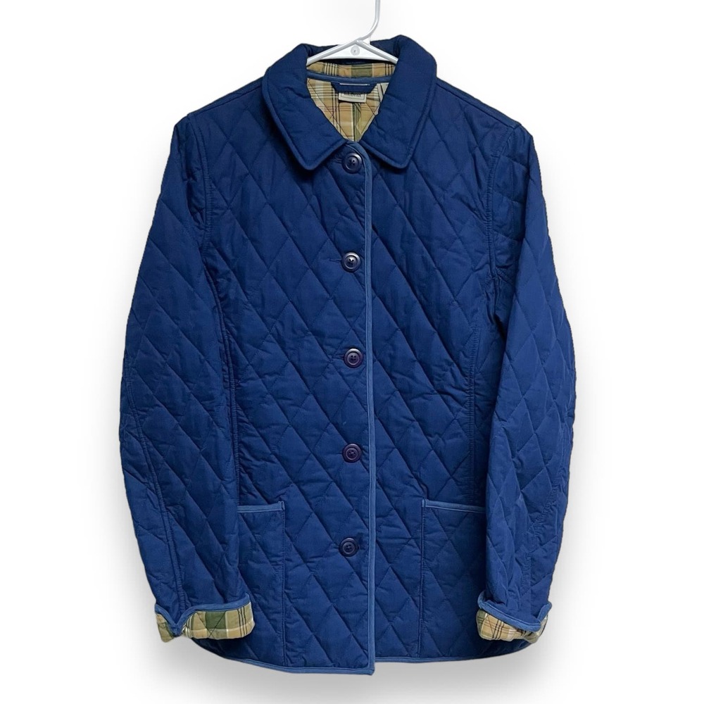 L.L. Bean Quilted Navy Blue Button-Up Jacket